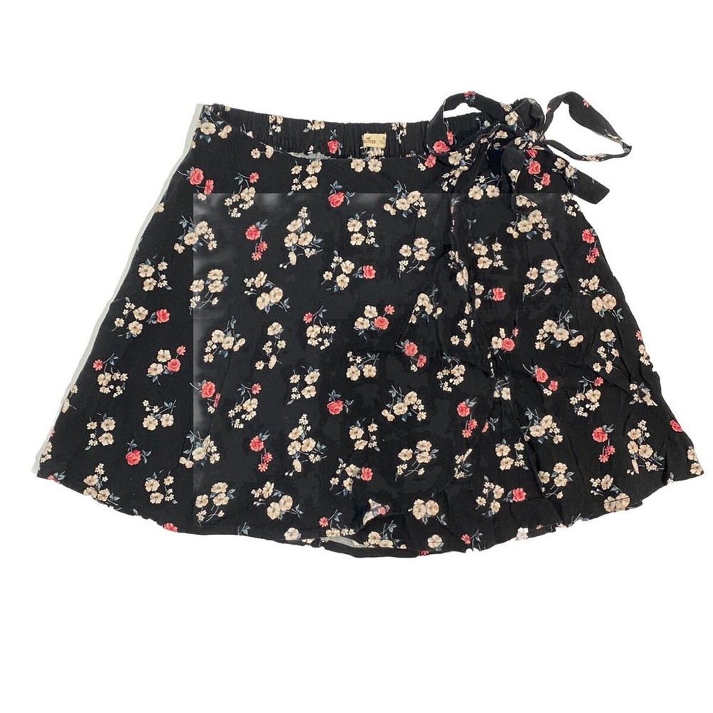 Hollister Black Floral Print Lightweight Elastic Summer Skirt Size XS Women’s